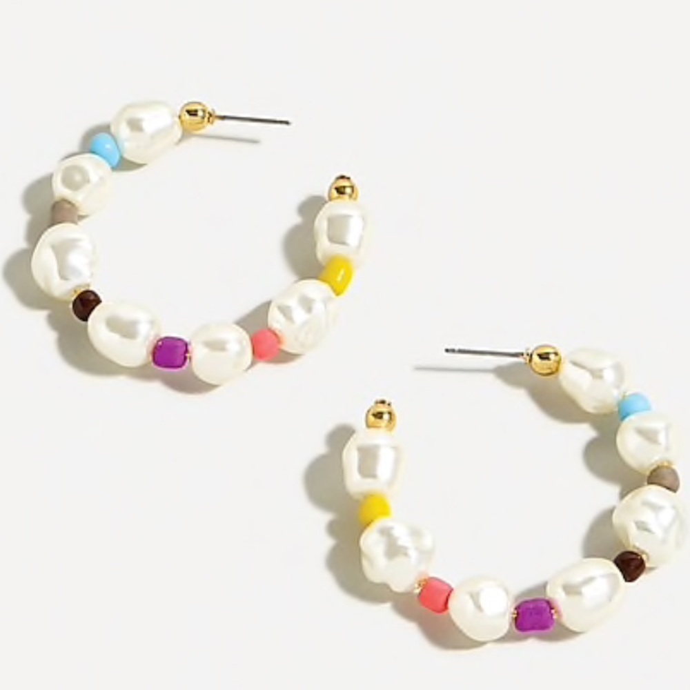 JCREW PEARL HOOPS w/ BEADS NWT